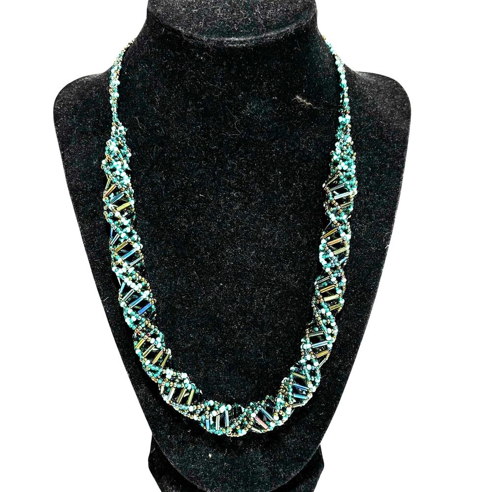 Smithsonian Blue beaded necklace museum shop double helix science art-to-wear